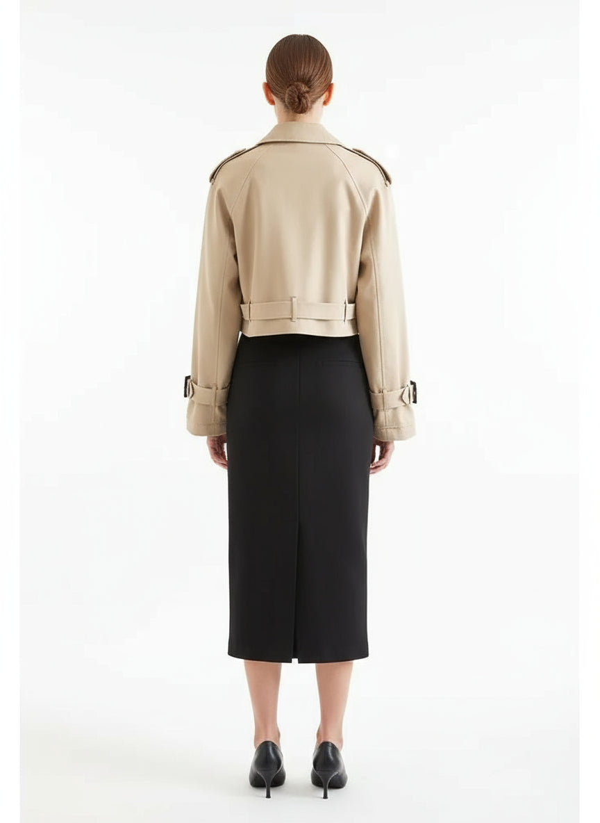 Women’s Coat with Sash Belt – Elegant Polyester Outerwear