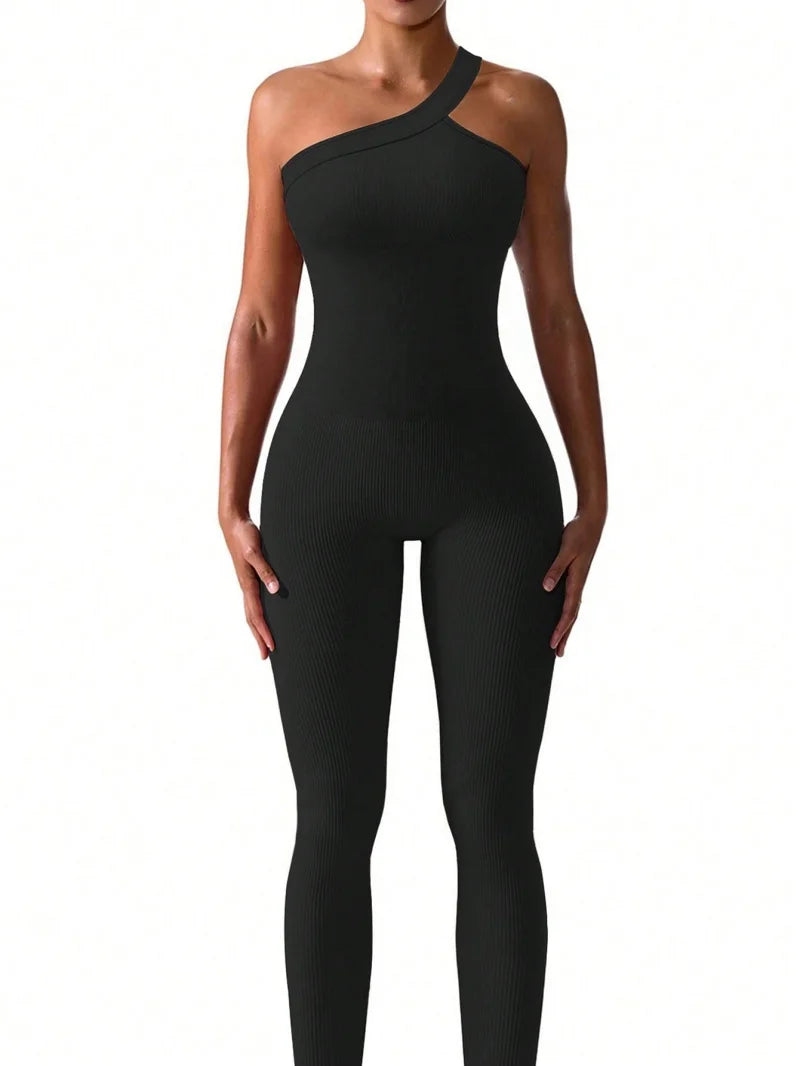 Women Yoga Jumpsuits One Shoulder One Piece Sport Jumpsuits