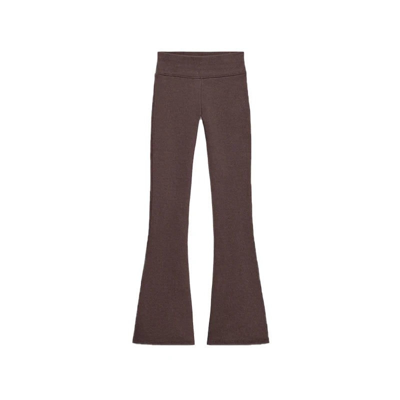 Woman Flared Pants Zip Coats Lapel Collar Outwear Daily Outwear Clothes