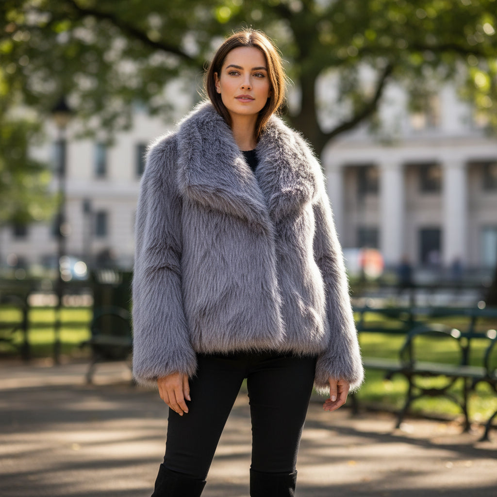 Women’s Fashion Cropped Faux Jacket – Sleeve Snap-Button Coat