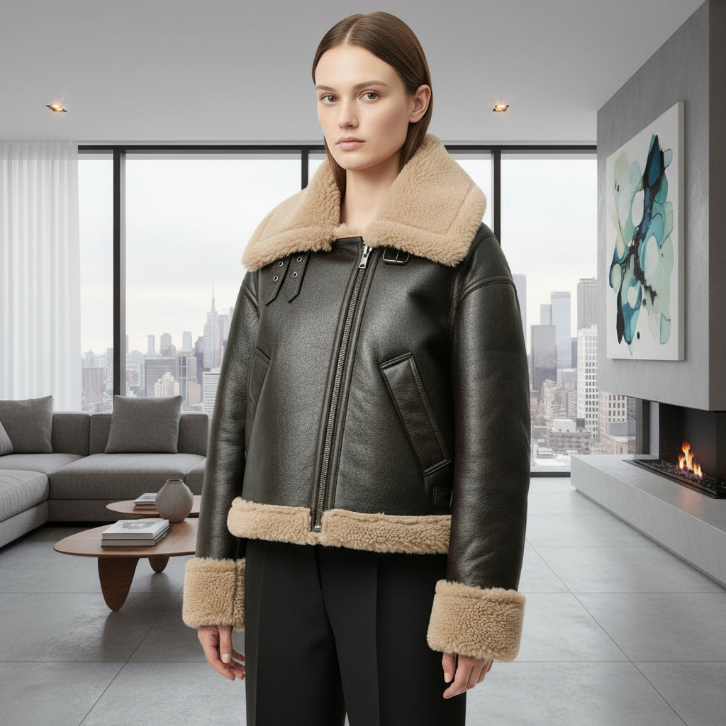 Classic Polyester Outerwear, warm double-sided short jacket brown coat