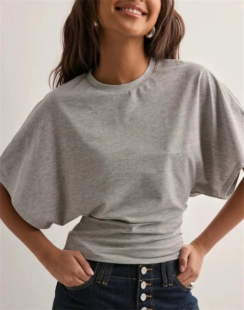 Round Neck Front Shoulder Wide Long Sleeves  Tops
