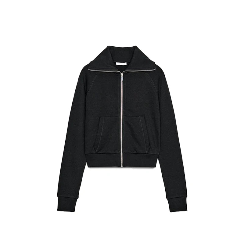 Woman Flared Pants Zip Coats Lapel Collar Outwear  Daily Outwear Clothes