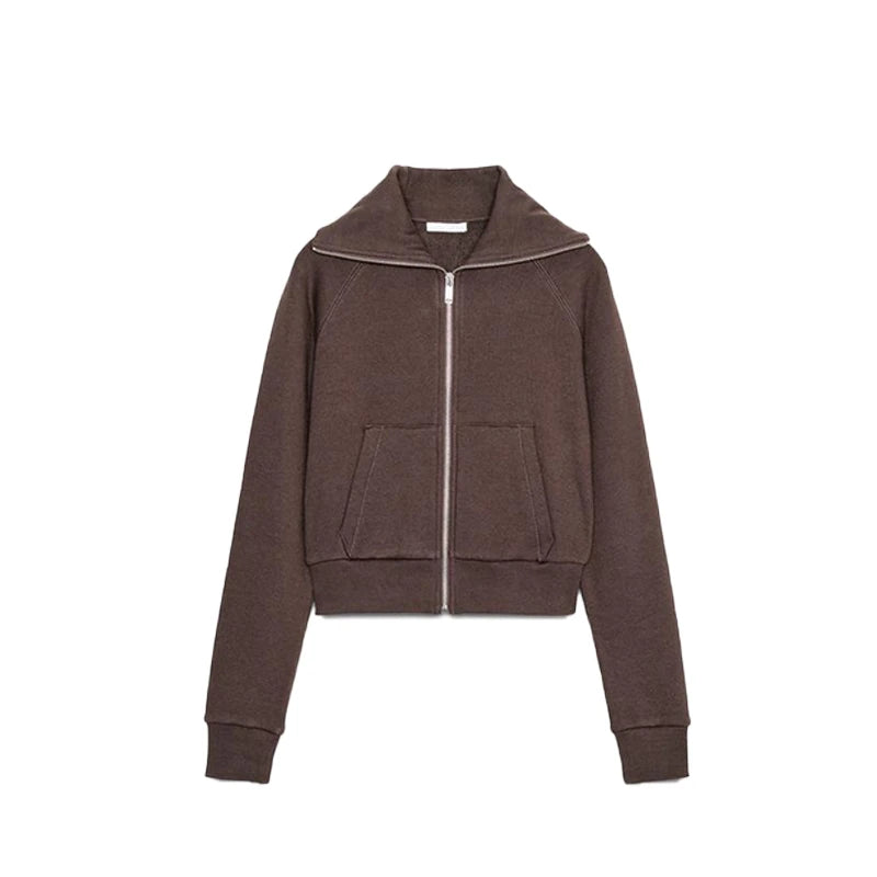 Woman Flared Pants Zip Coats Lapel Collar Outwear  Daily Outwear Clothes