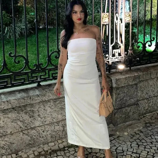 Elegant Shoulder Strap Midi Dress
