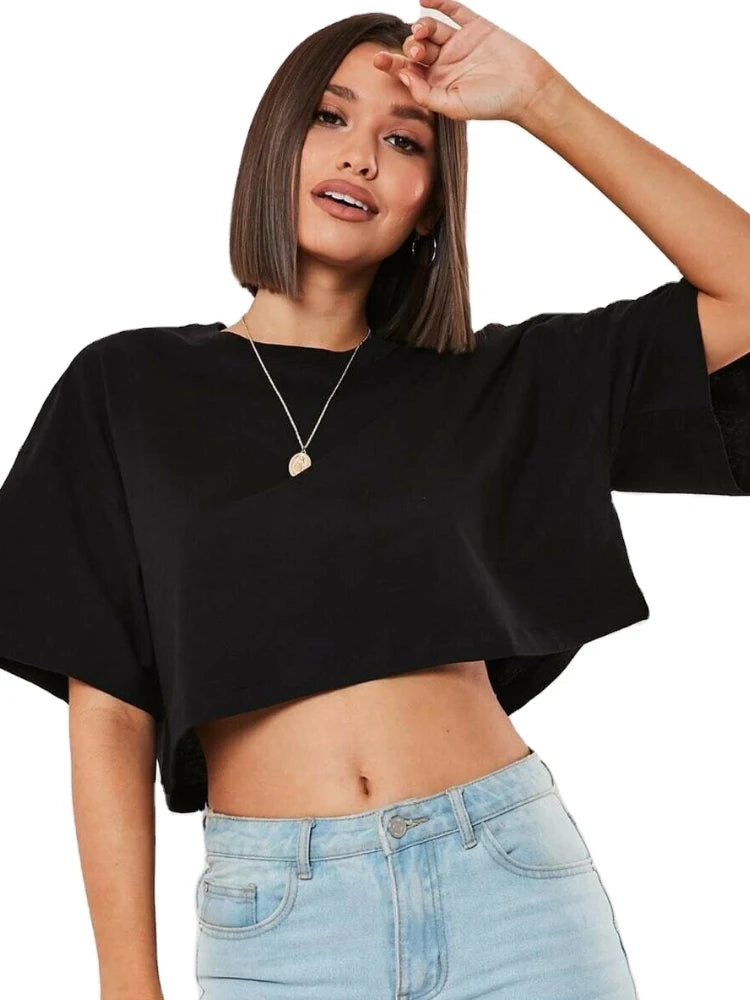 Cotton Crop Top – Short Sleeve Yoga & Workout T-Shirt