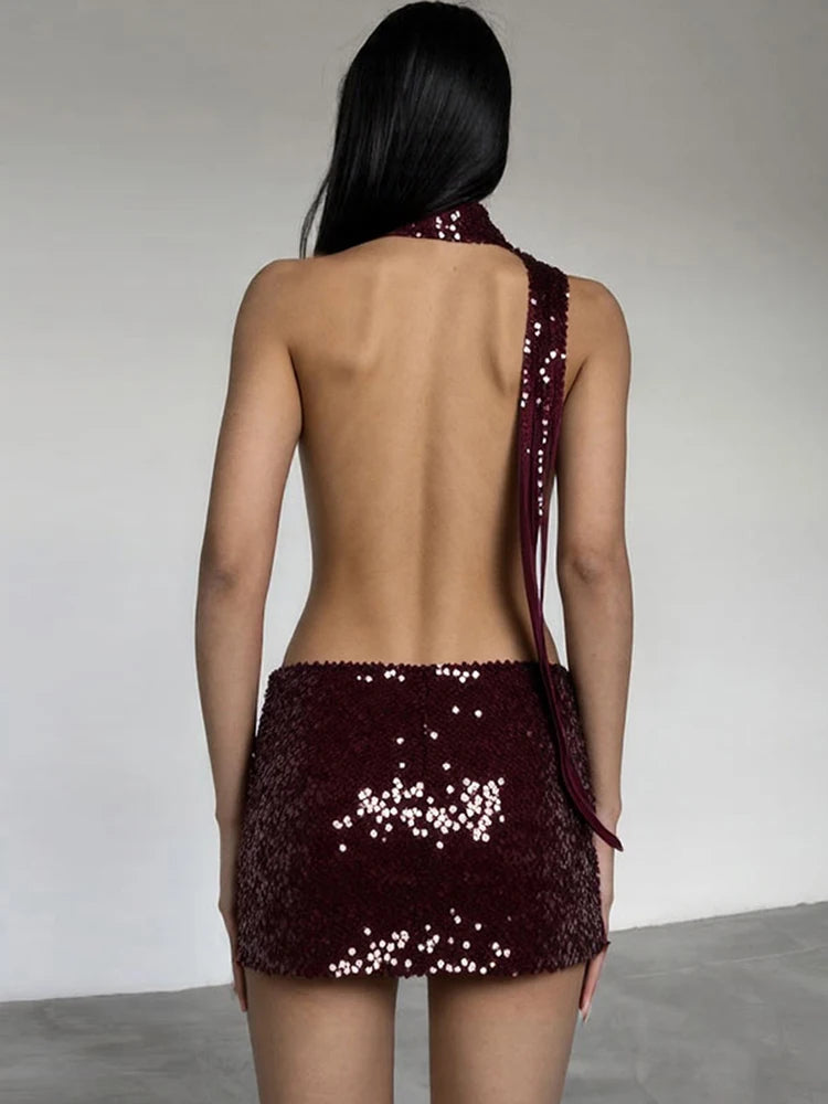 Scarf Halter Backless Club Dress