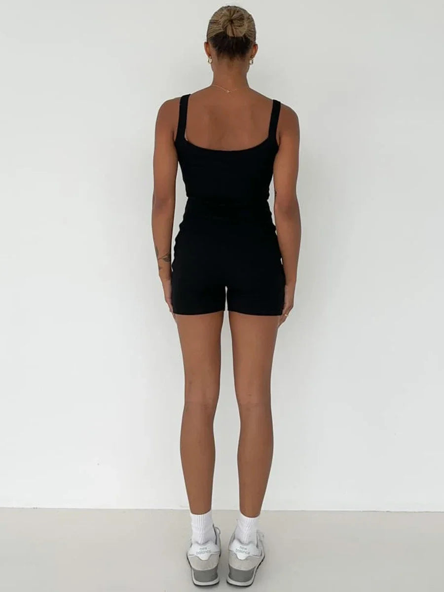 Women's Casual Sport Retro Bodycon  Short Slim Jumpsuit Playsuit