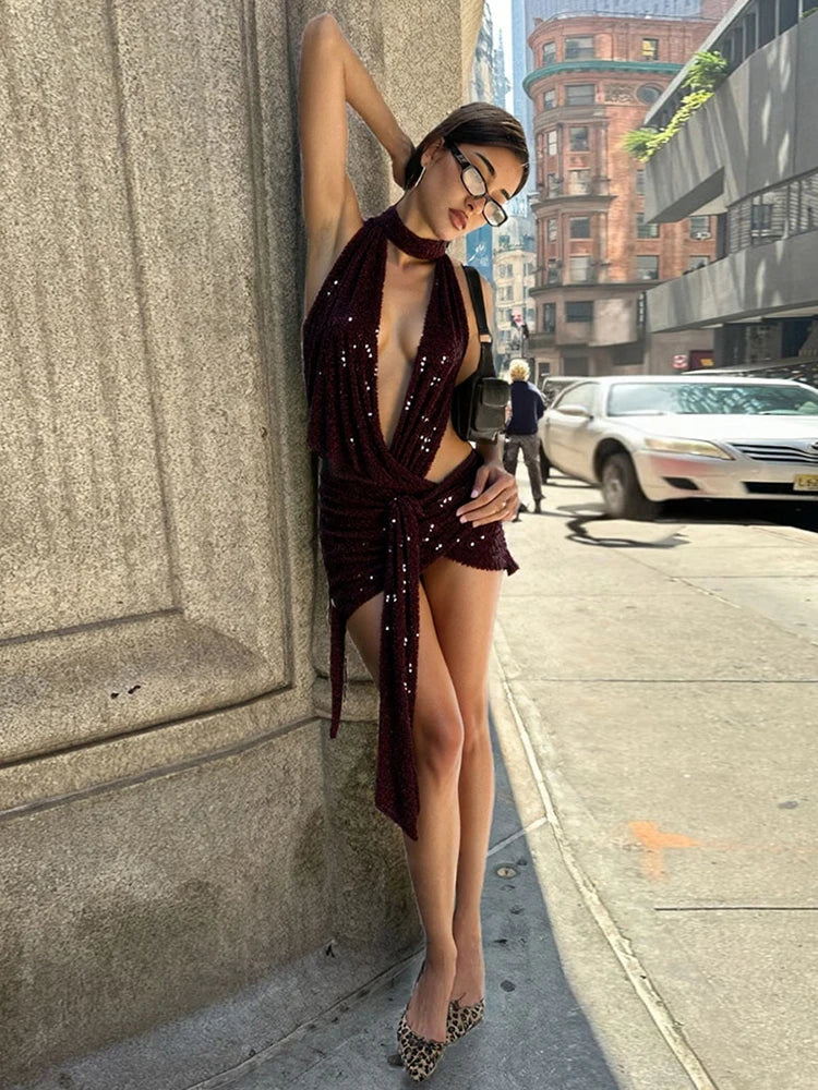 Scarf Halter Backless Club Dress