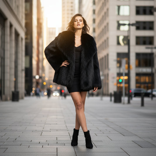 Women’s Fashion Cropped Faux Jacket –  Sleeve Snap-Button Coat