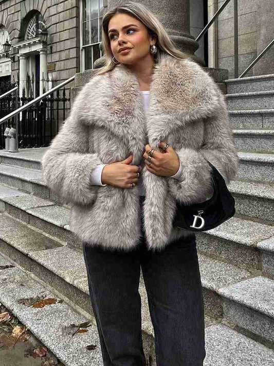 Women’s Fashion Cropped Faux Jacket –  Sleeve Snap-Button Coat